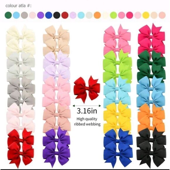 40 Color Pieces Hair Bows Clips Girls Pigtail Bows - Picture 3 of 3